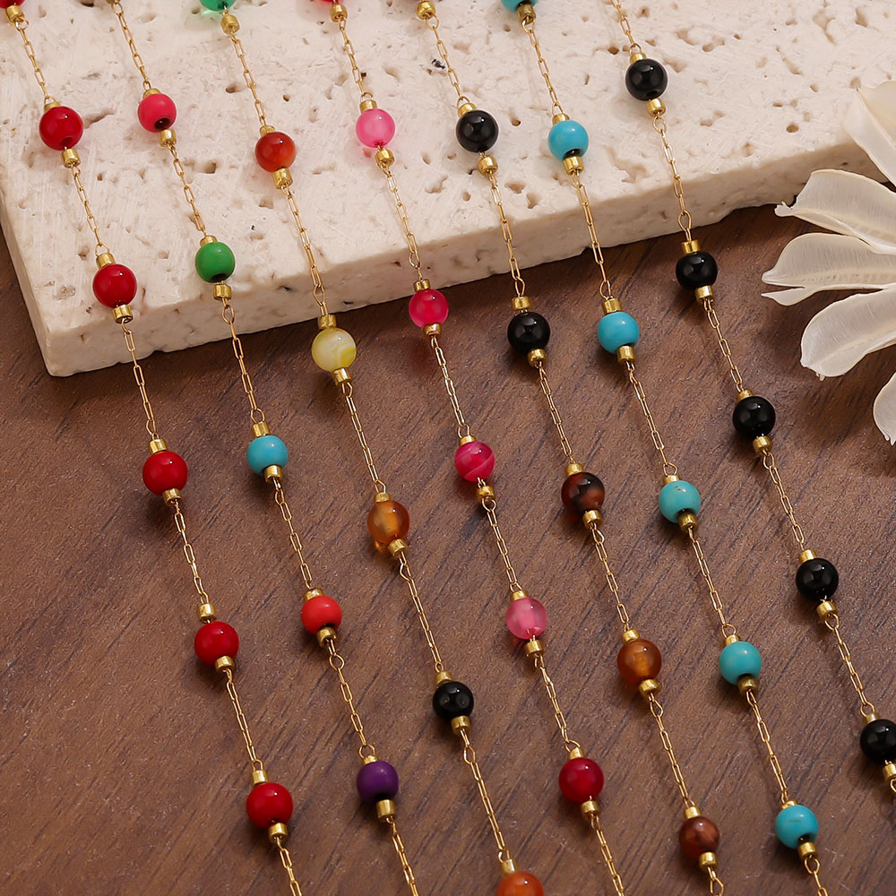 Jewelry Making Gemstones - سلاسل خرز دائرية من الفولاذ المقاوم